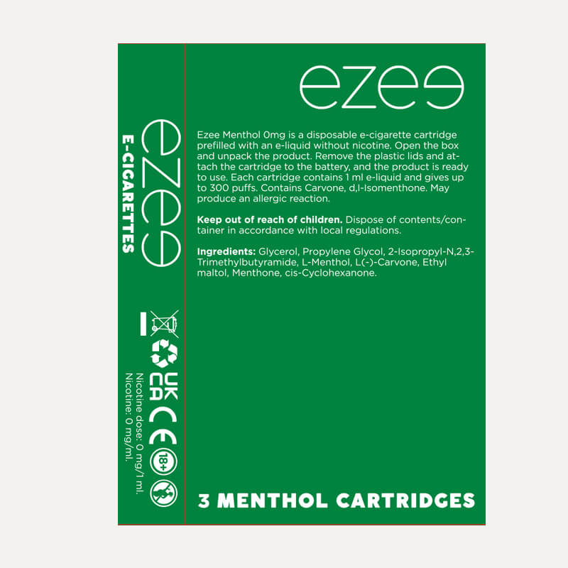 Mentolové cigalike cartridge (náplně) bez nikotinu 3 ks